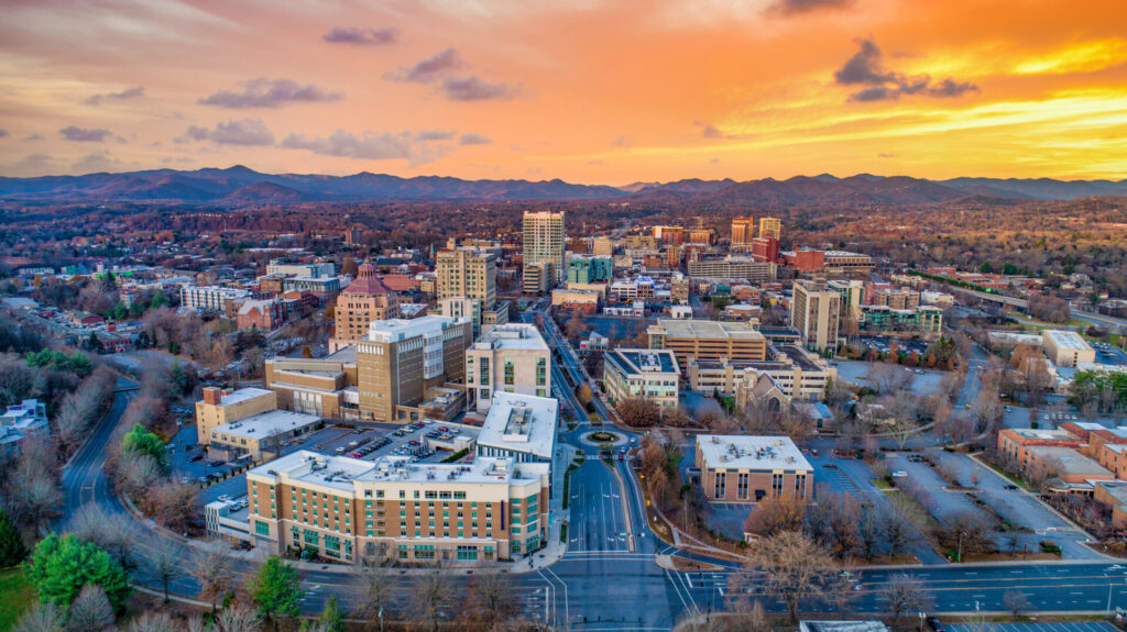 Asheville North Carolina NC Drone Skyline Aerial.